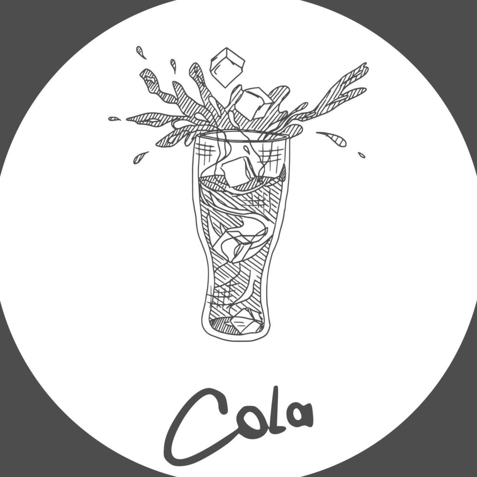 cola i ett glas med is skiss doodle ritning vektor