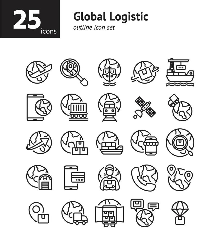 Symbolsatz für globale Logistikumrisse. vektor