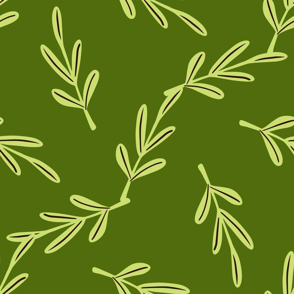 Natur nahtlose einfache Stilmuster mit Umriss verlässt Ornament. grüner Hintergrund. vektor
