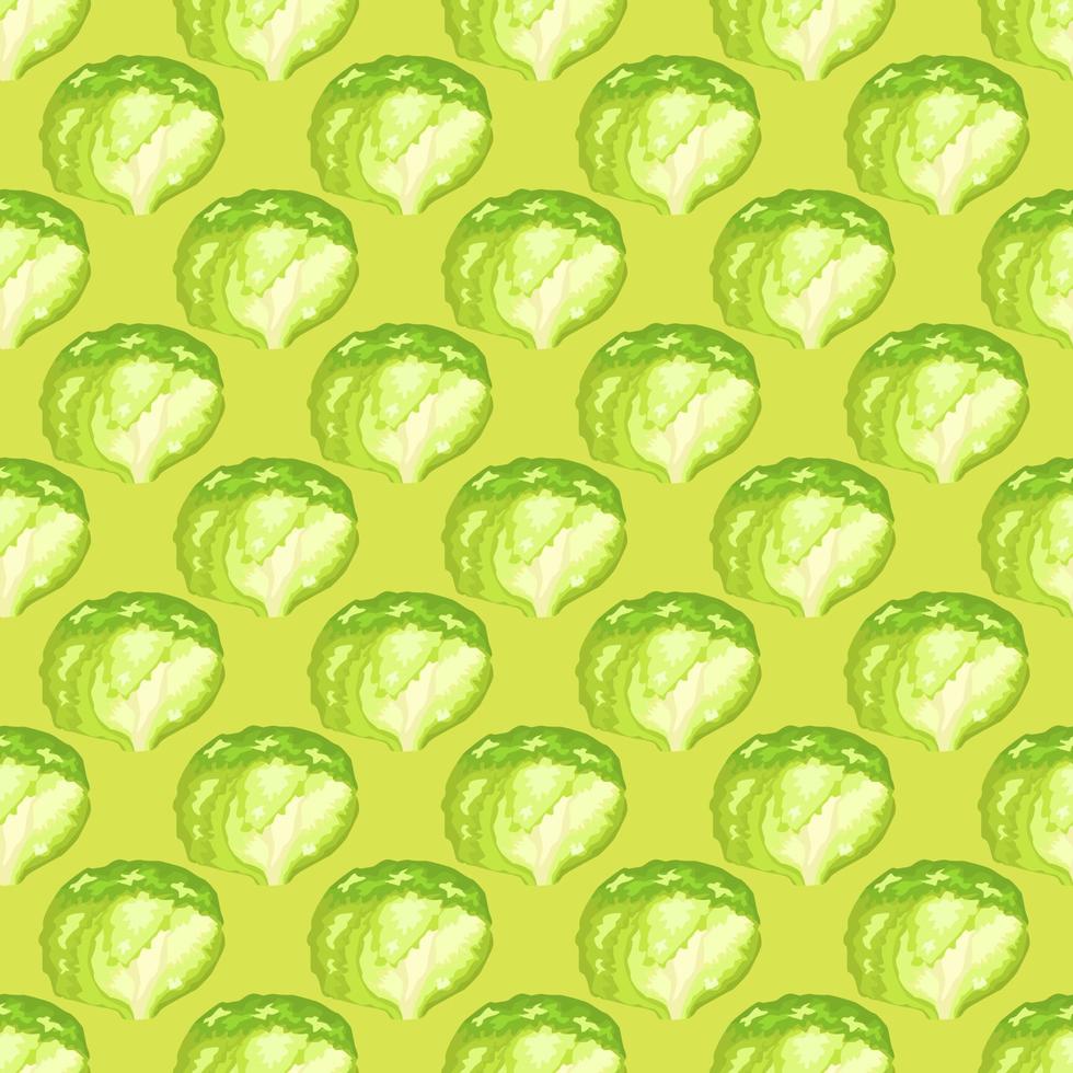 sömlösa mönster isbergssallad på ljusgrön bakgrund. enkel prydnad med sallad. vektor