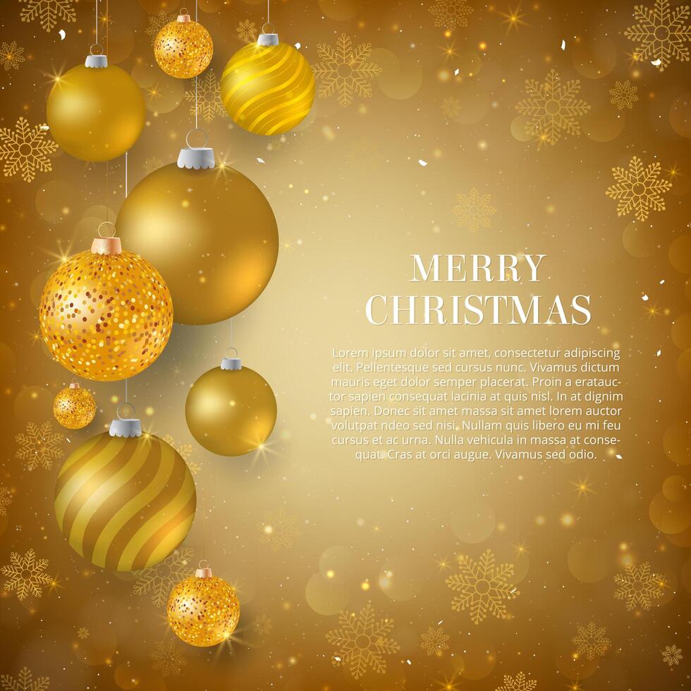 Jul bakgrund med guld jul baubles. Elegant jul bakgrund med guld glitter kväll bollar vektor
