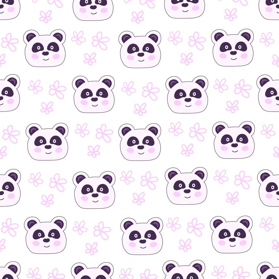 Panda und Blumen Musterdesign. Illustration für Druck, Hintergründe, Umschläge, Verpackungen, Grußkarten, Poster, Aufkleber, Textil- und Saisondesign. isoliert auf weißem Hintergrund. vektor