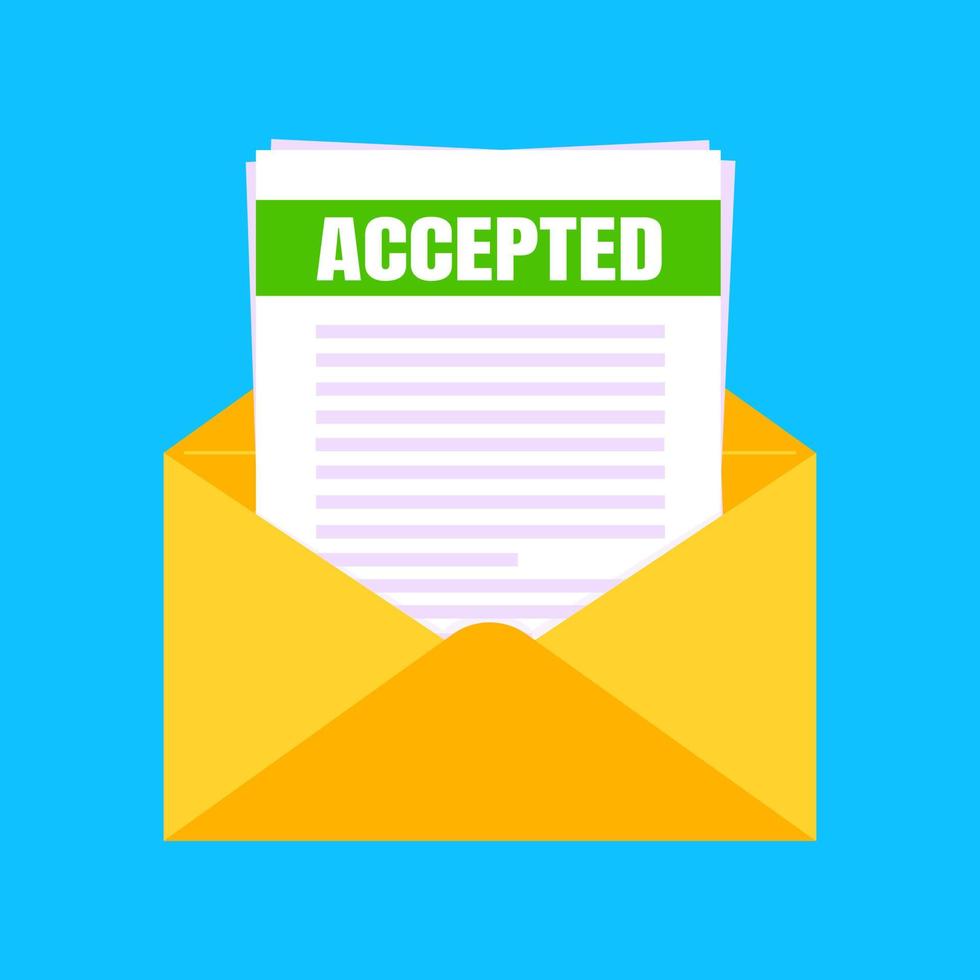antagningsbrev för högskola eller universitet med kuvert och pappersark med e-post. vektor