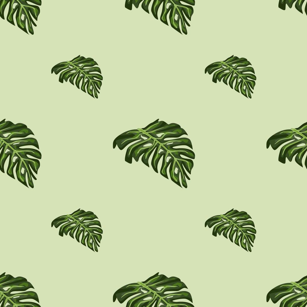 nahtloses muster der palmenblätter mit minimalistischem grünem monstera-blattdruck. Pastellhintergrund. vektor