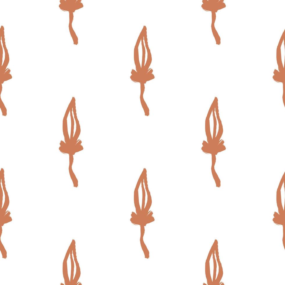 isolerade sömlösa mönster i doodle stil med orange konturerade blad element. vit bakgrund. vektor