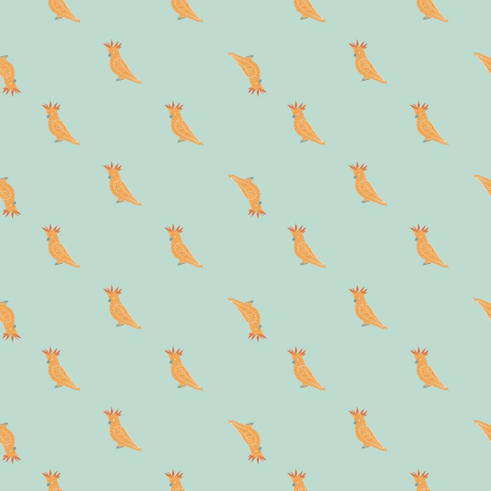 abstrakt litet djur fågel sömlösa mönster med doodle orange papegoja kakadua former. blå bakgrund. vektor