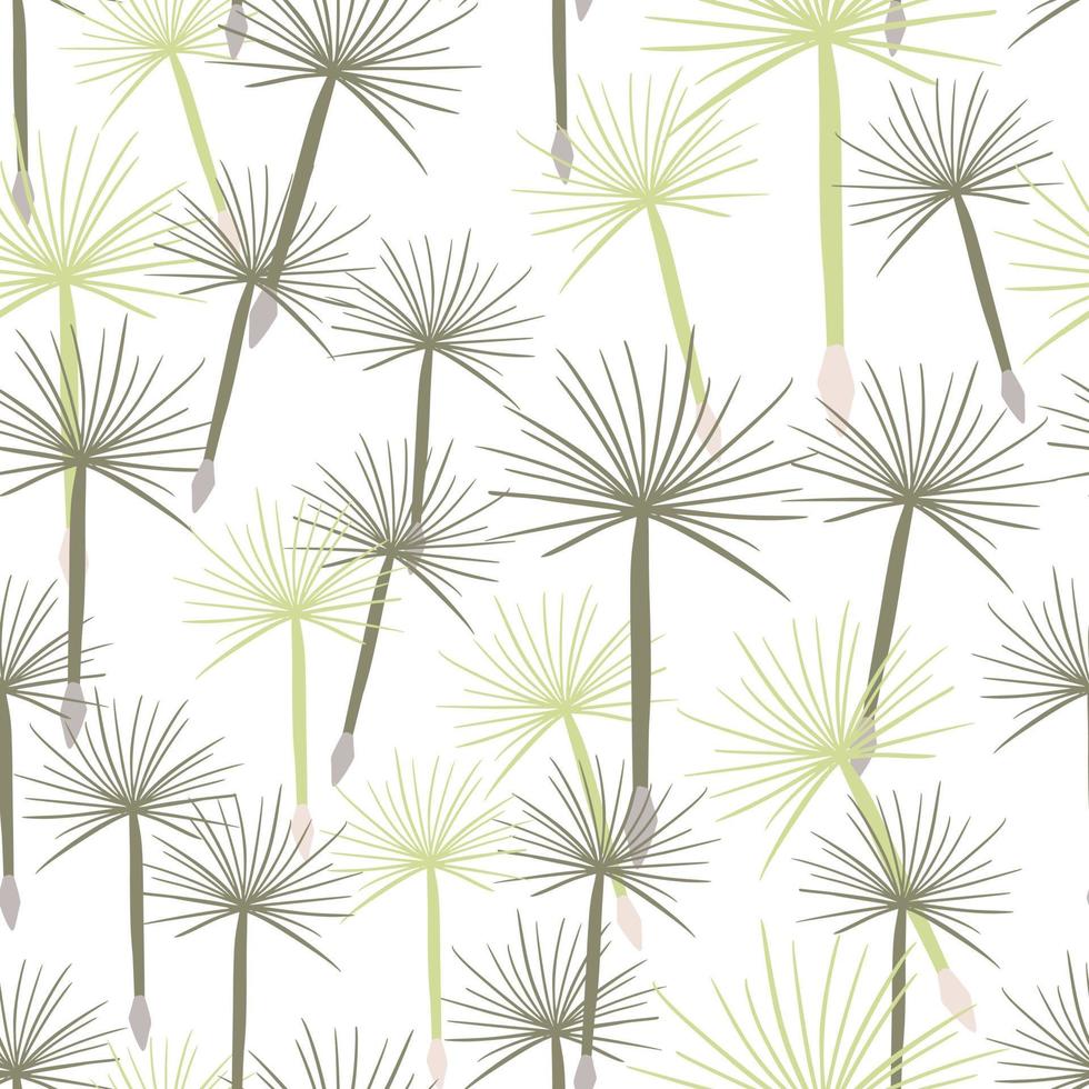 isolierte lila und beige zufällige löwenzahnblumen nahtloses muster. weißer Hintergrund. vektor