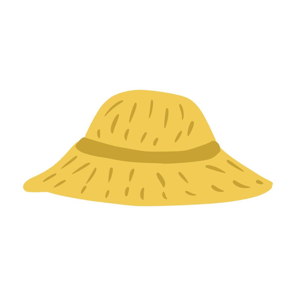 Strohhut isoliert auf weißem Hintergrund. Sommer Symbol Kopfschmuck gelbe Farbe. vektor