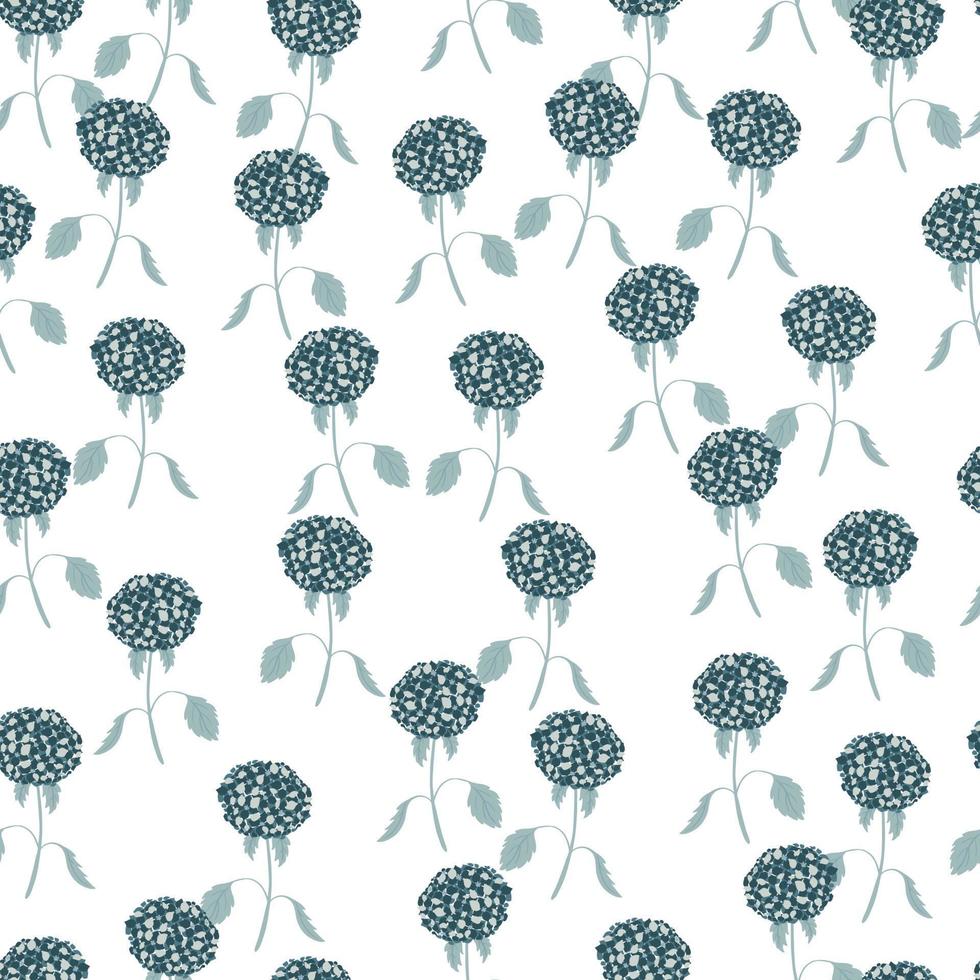 nahtloses muster mit blauen zufälligen hortensienblumenelementen. weißer Hintergrund. vektor