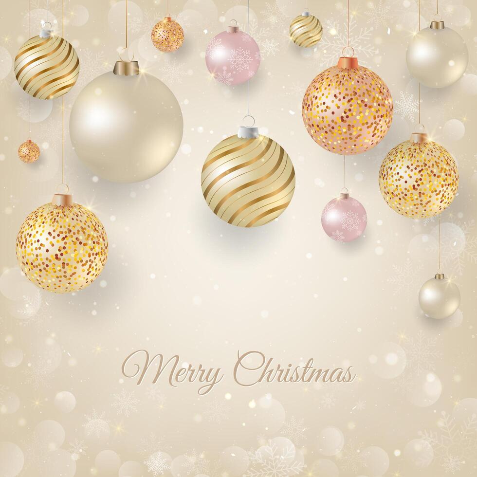 Weihnachtshintergrund mit hellem Weihnachtsflitter. Eleganter Weihnachtshintergrund mit Gold und weißen Abendkugeln vektor