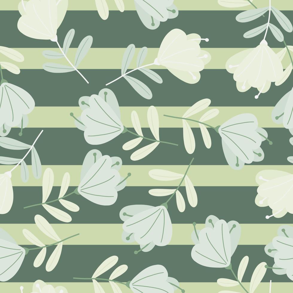 abstraktes kritzeln botanische blumen nahtloses muster. grün gestreifter Hintergrund. Naturverzierung. einfacher Stil. vektor