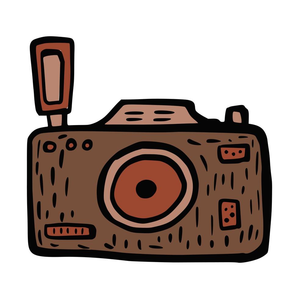 Retro-Kamera isoliert auf weißem Hintergrund. handgezeichnete Vintage-Symbol-Fotokamera. vektor