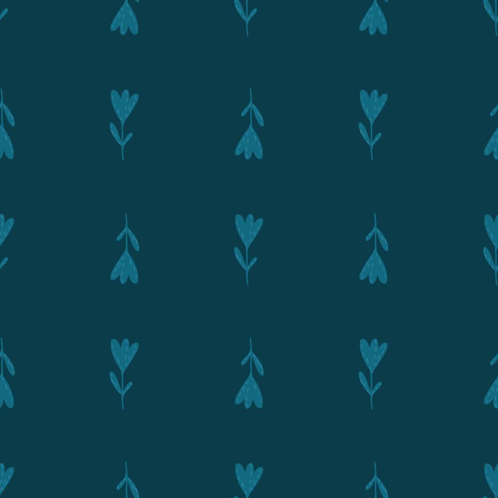 minimalistisk sömlös doodle mönster med blomma enkla silhuetter. marinblå palettkonstverk. vektor