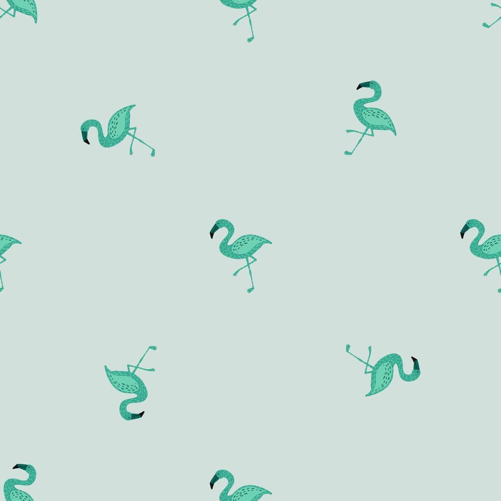 tierisches exotisches nahtloses muster mit blauem kleinem flamingo-silhouettendruck. grauer Hintergrund. Kinder Stil. vektor