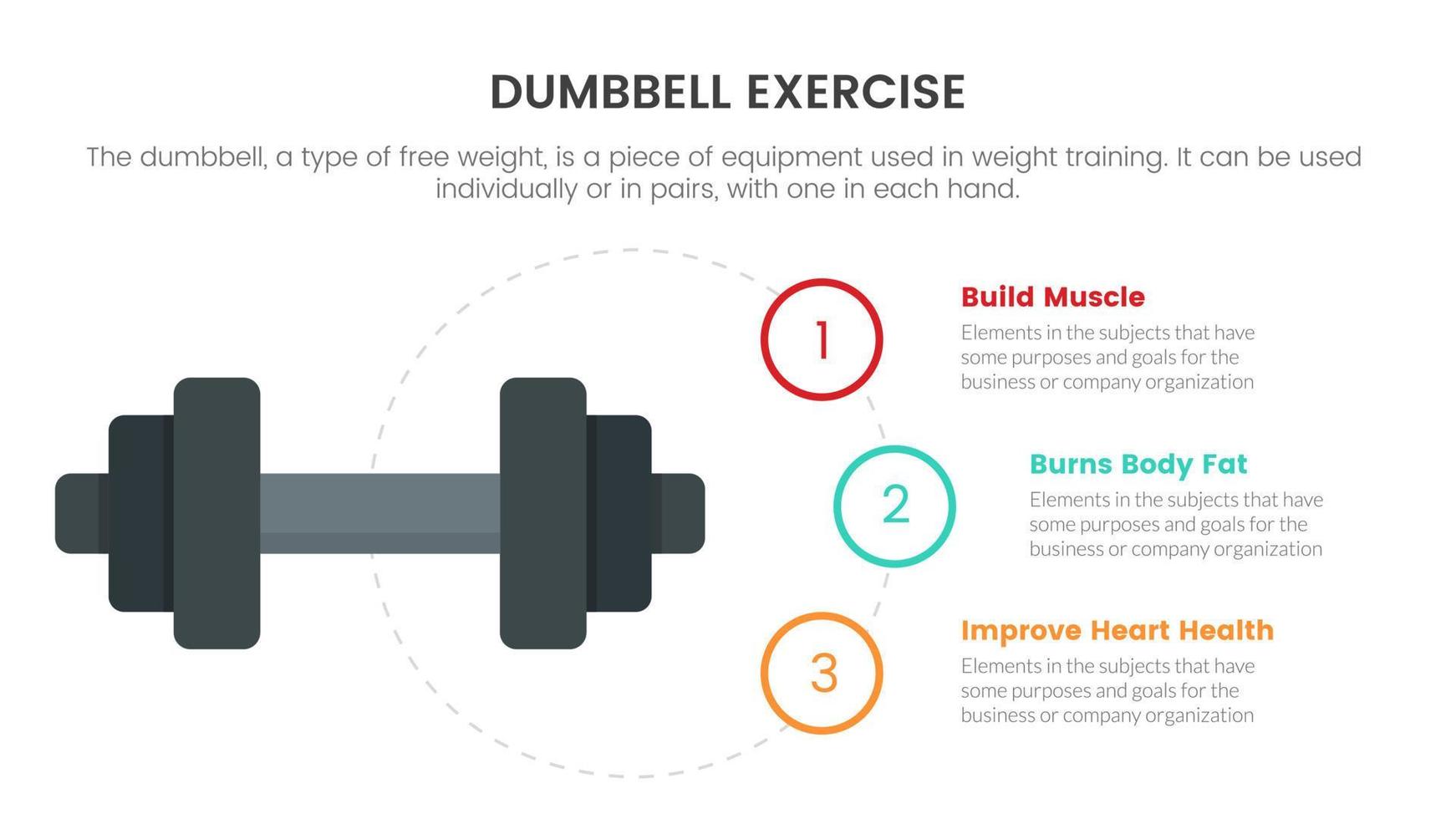 fitness sport hantel träning infographic koncept för bildpresentation med 3 poäng lista vektor