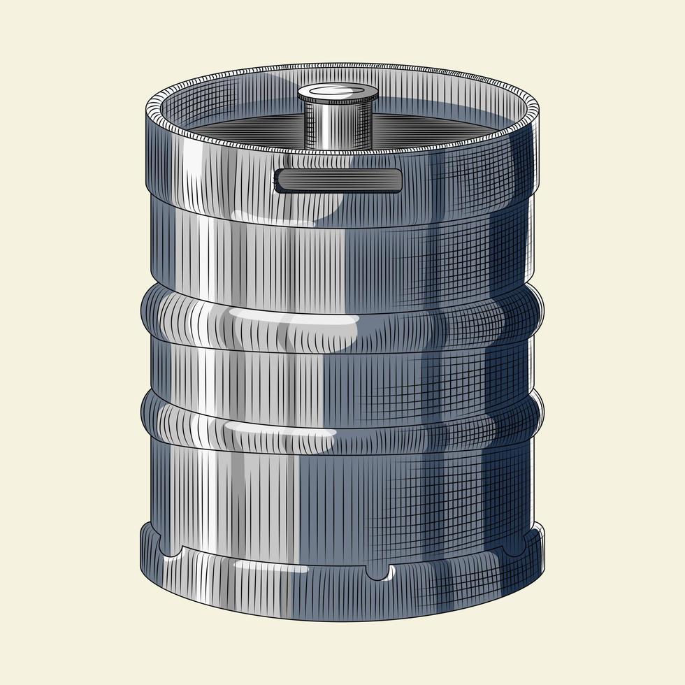 Bierfass aus Metall isoliert auf hellem Hintergrund. hand gezeichnete bierfass-vektorillustration. vektor