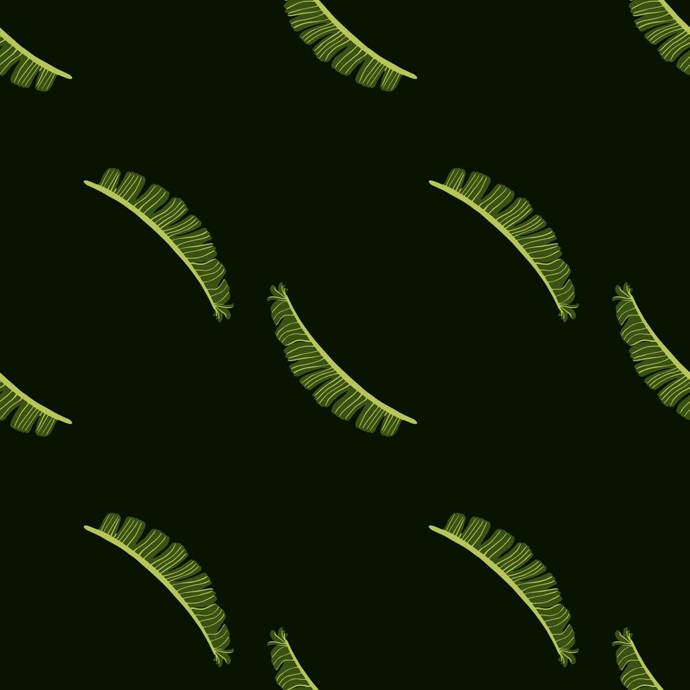 minimalistiskt mörkt sömlöst mönster med silhuetter av klottergröna ormbunksblad. svart bakgrund. vektor