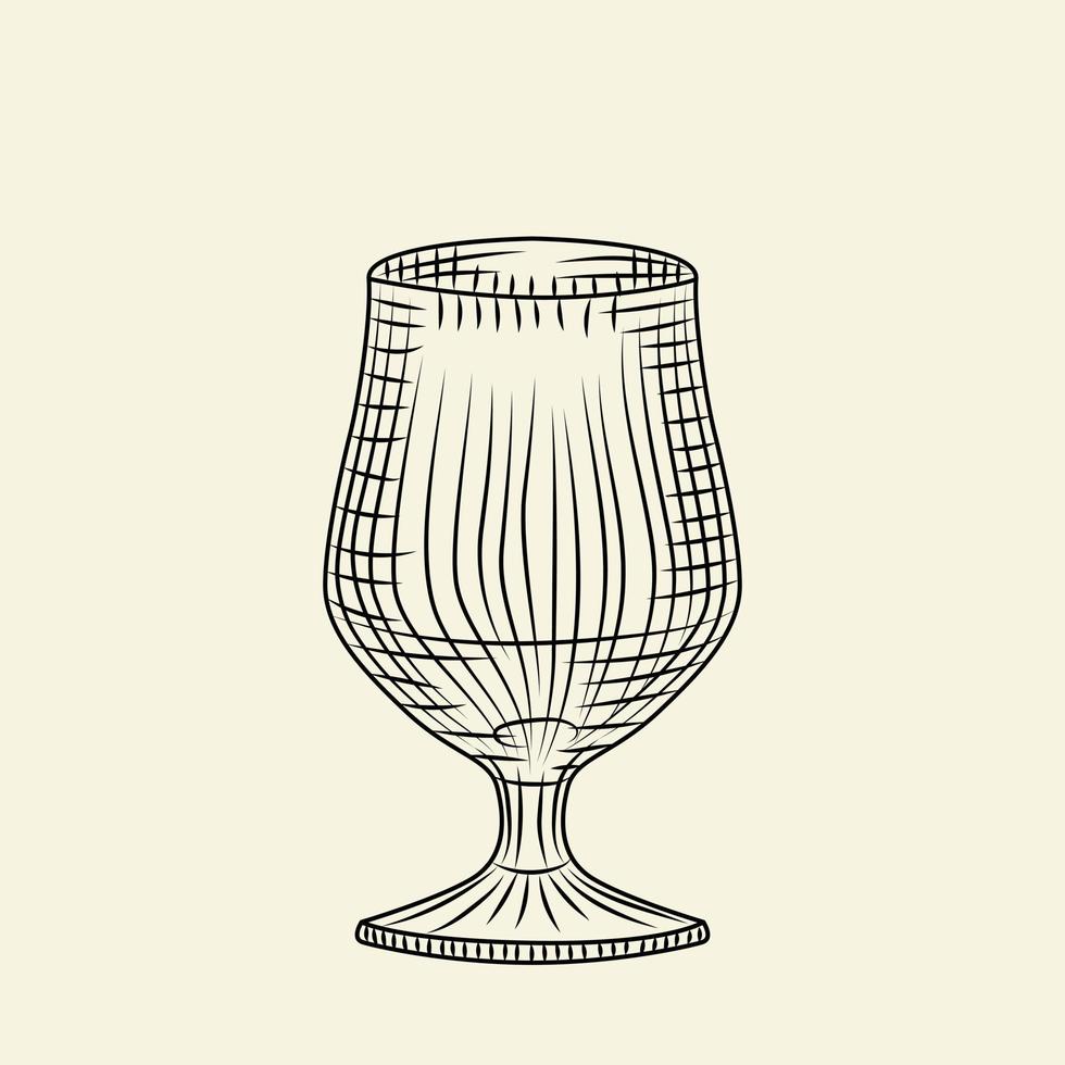 leeres Glas Bier isoliert auf weißem Hintergrund. handgezeichnetes Bierglas. vektor