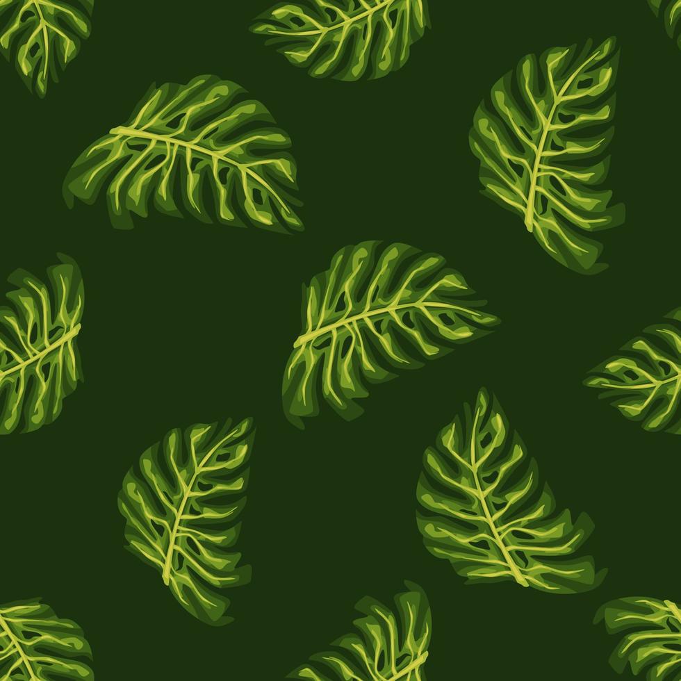 exotiska palmblad sömlösa mönster med slumpmässiga gröna monstera bladformer. svart bakgrund. vektor