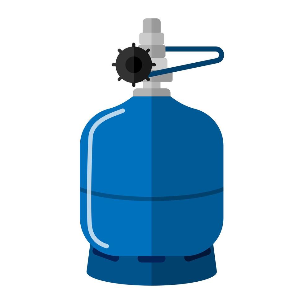 kleine Gasflasche isoliert auf weißem Hintergrund. kurze Kanister-Kraftstofflagerung. blaue Propangasflasche mit Griffsymbol-Behälter im flachen Stil vektor