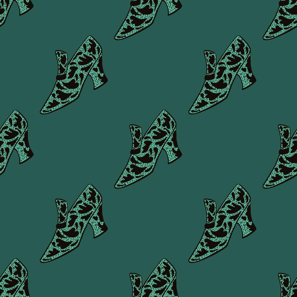 Nahtloses Muster mit einfachen, handgezeichneten modischen Stiefelelementen. grüne türkisfarbene Palettengrafik. vektor
