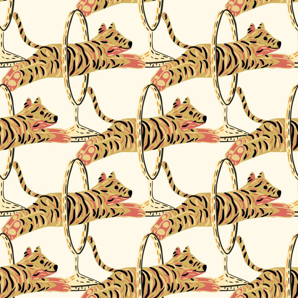 animal safari seamless mönster med orange randig tiger doodle print. ljus bakgrund. cirkus bakgrund. vektor