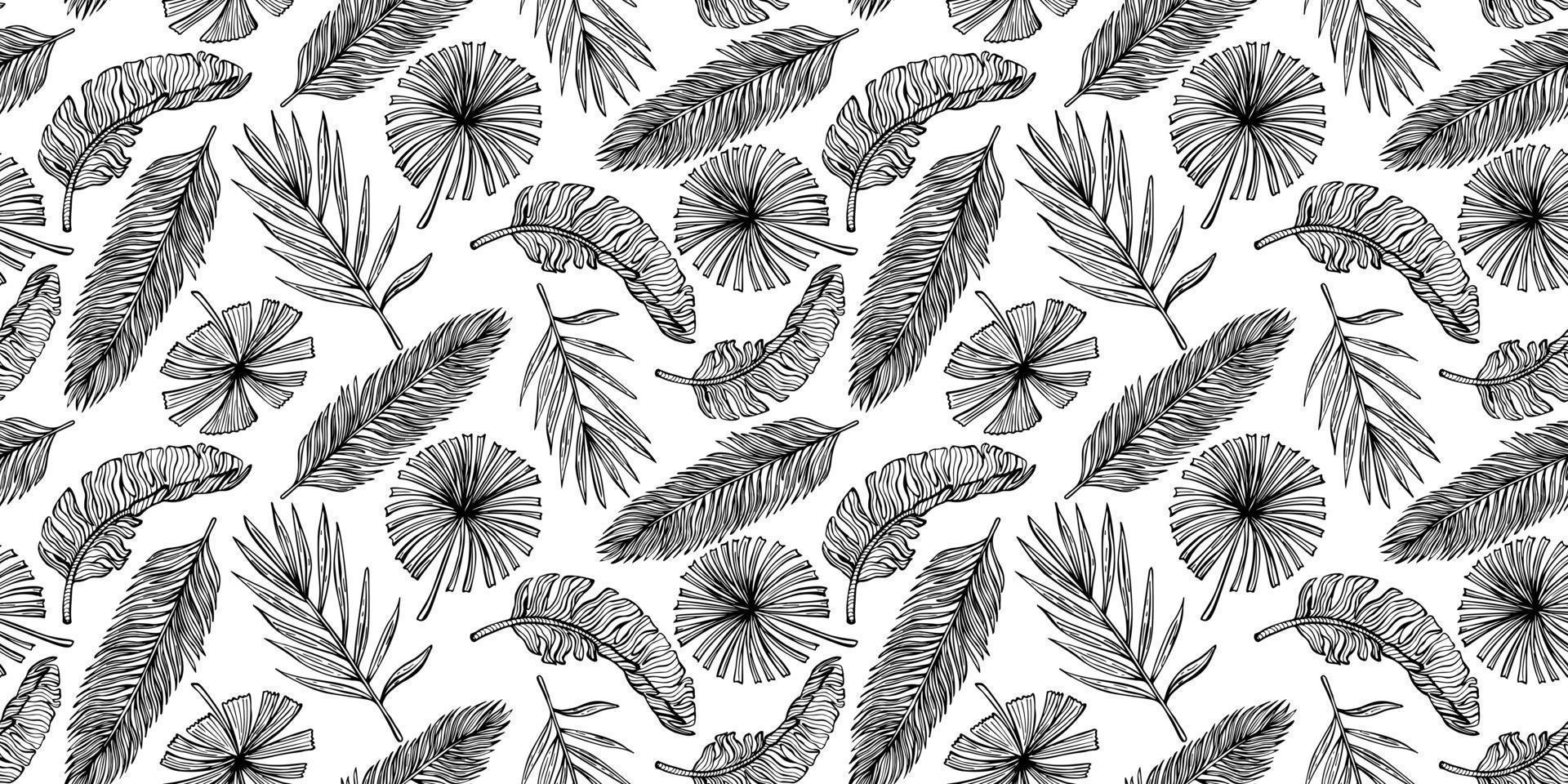 tropiska blad seamless mönster. vintage blad av banan och palm i gravyr stil. vektor