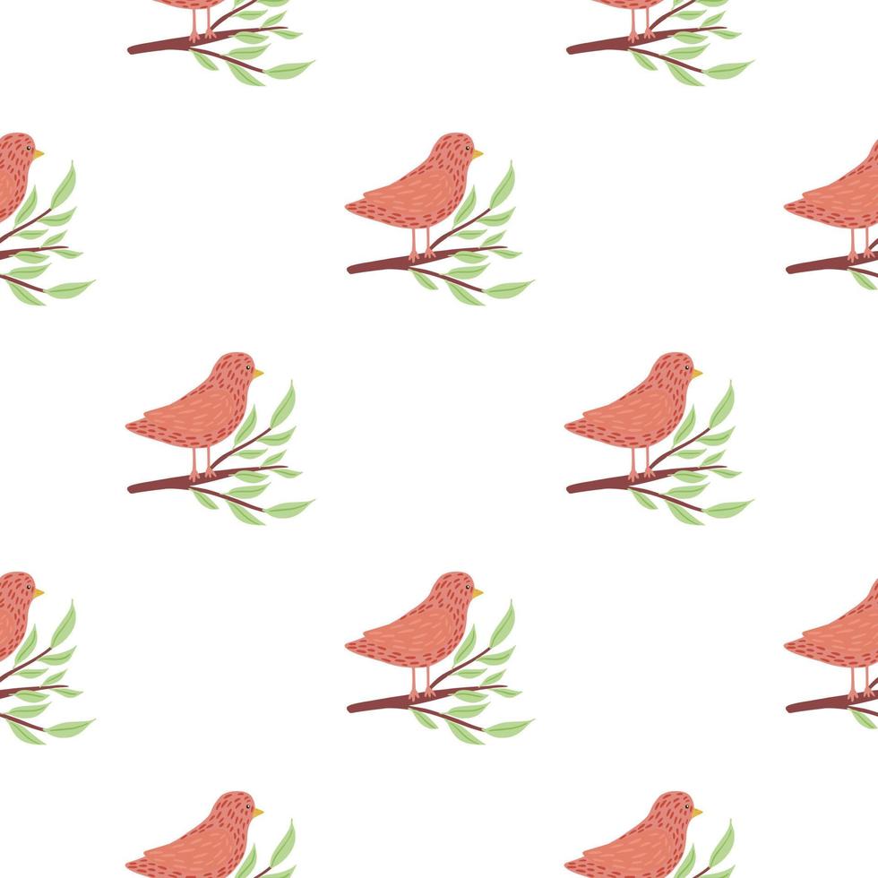 naturen isolerade seamless mönster med röd fågel enkel siluett och gröna blad grenar prydnad. vektor