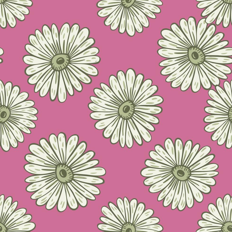 grå botaniska solrosor element seamless mönster. konturerade blommor tryck. rosa ljus bakgrund. vektor