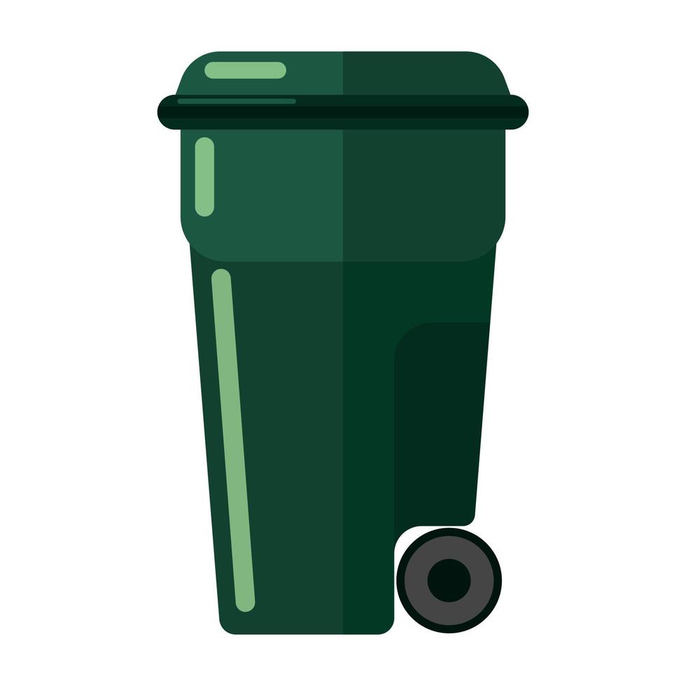 grüne Mülltonne auf weißem Hintergrund isoliert. Plastikbehälter für Müll einfaches Symbol im flachen Stil. vektor