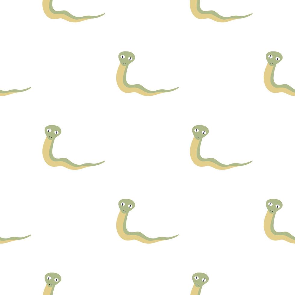 djur sömlösa isolerade mönster med gröna enkla ormar tryck. vit bakgrund. tecknat enkelt tryck. vektor