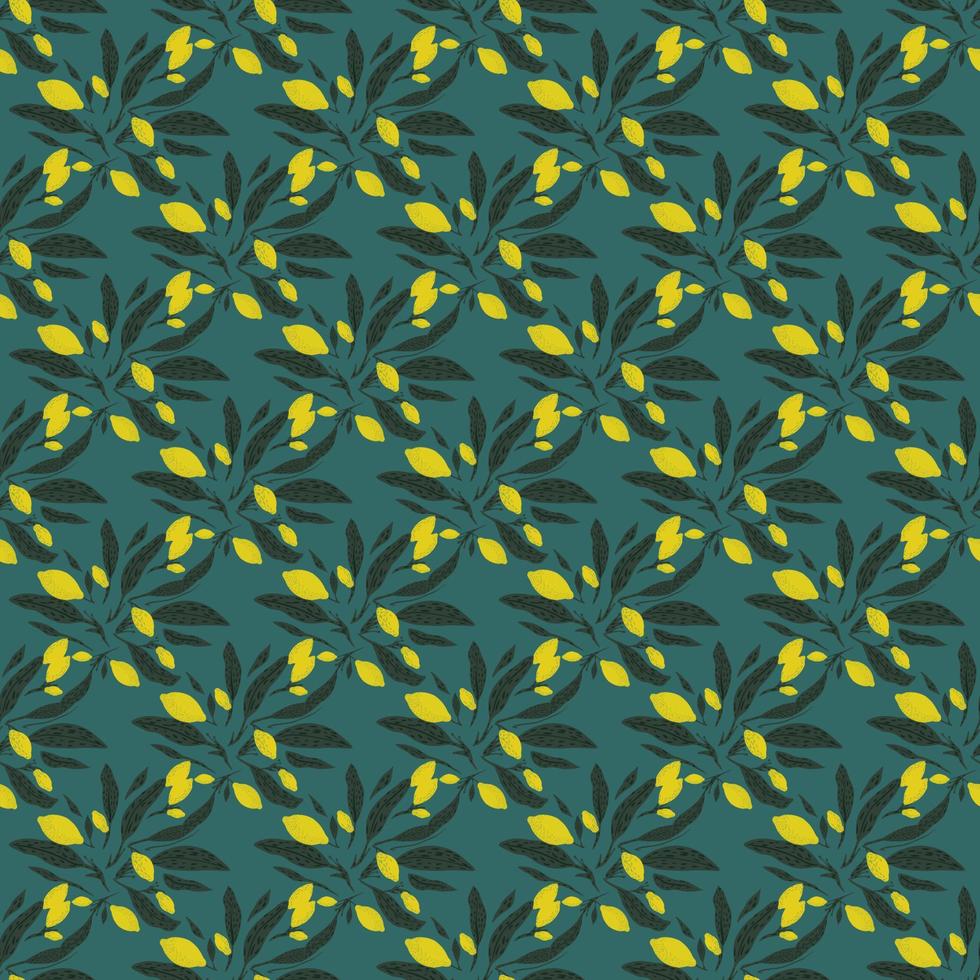 seamless mönster med gula citroner och bladverk tryck. blå bakgrund. lemonad bakgrund. vektor