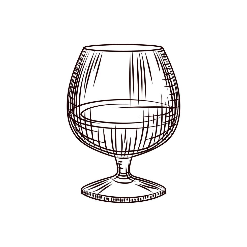 Glas Brandy oder Cognac-Skizze isoliert auf weißem Hintergrund. handgezeichnetes Schwenkglas. vektor