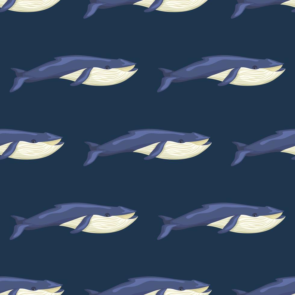Nahtloses Muster Blauwal auf blauem Hintergrund. vorlage der zeichentrickfigur des ozeans für stoff. vektor