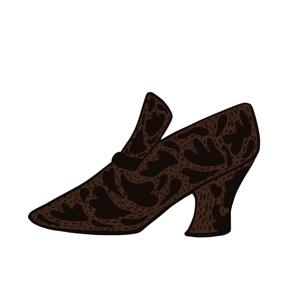 antike Stiefel isoliert auf weißem Hintergrund. Vintage kurze Schuhe schwarz und braun im Doodle-Stil. vektor