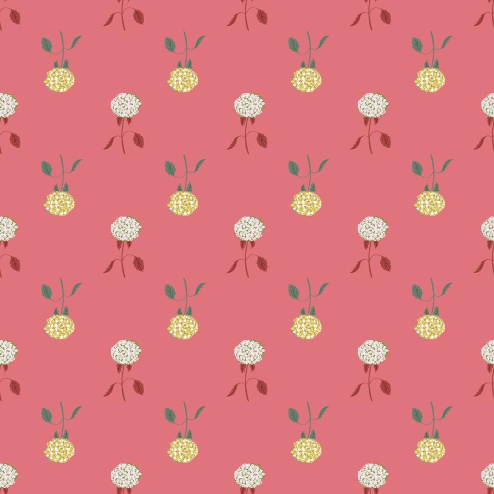 nahtloses muster im sommerstil mit hellblauem und gelbem hortensienblumendruck. rosa Hintergrund. vektor