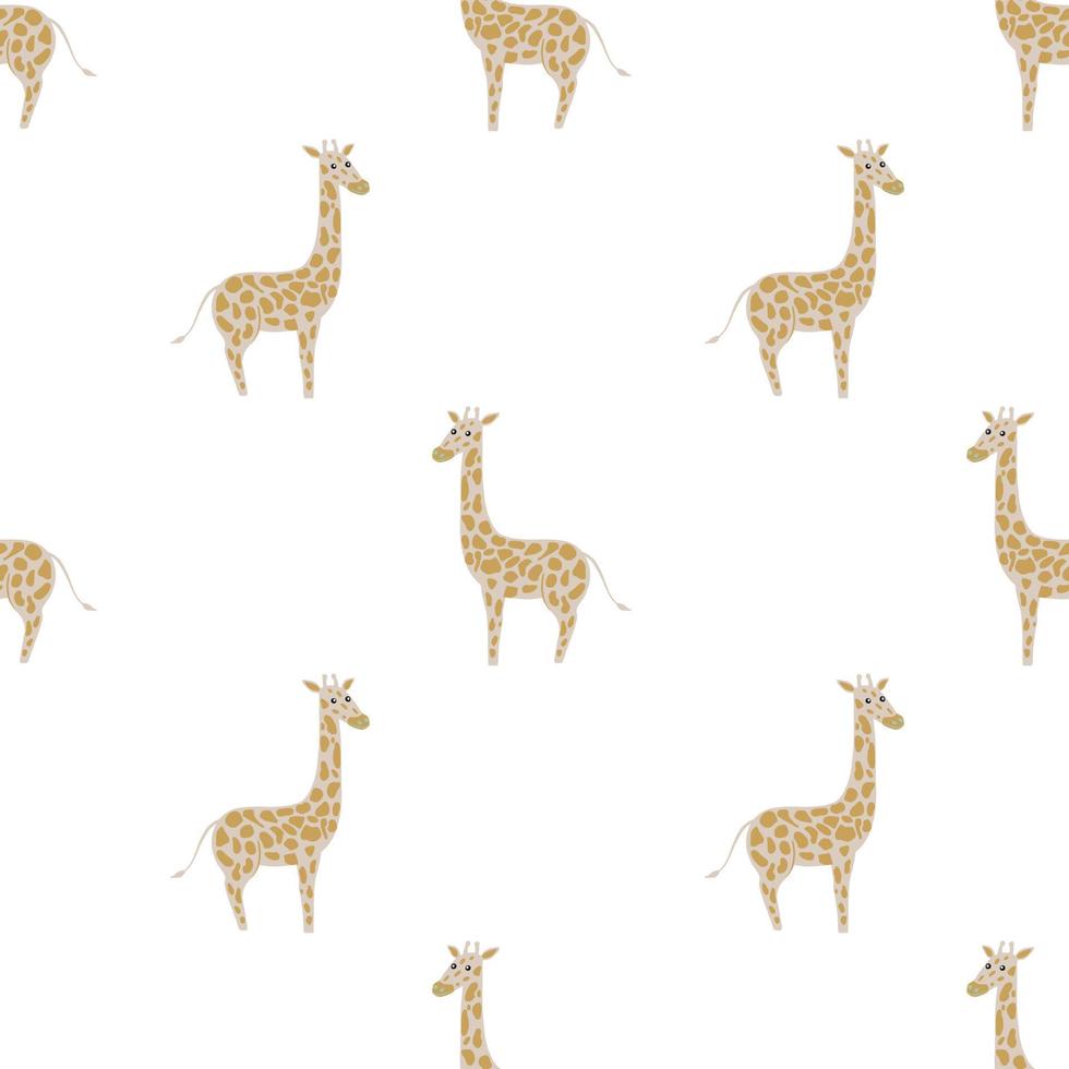 Afrika sömlösa mönster med beige doodle giraff silhuetter. vit bakgrund. enkel design. vektor