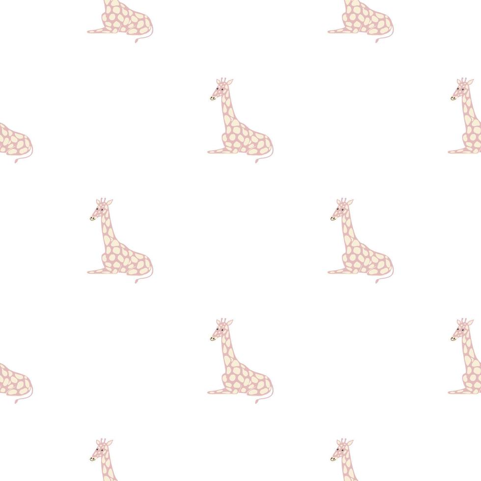 isolerade sömlösa mönster med doodle ljusrosa giraff silhuetter. vit bakgrund. safaritryck. vektor