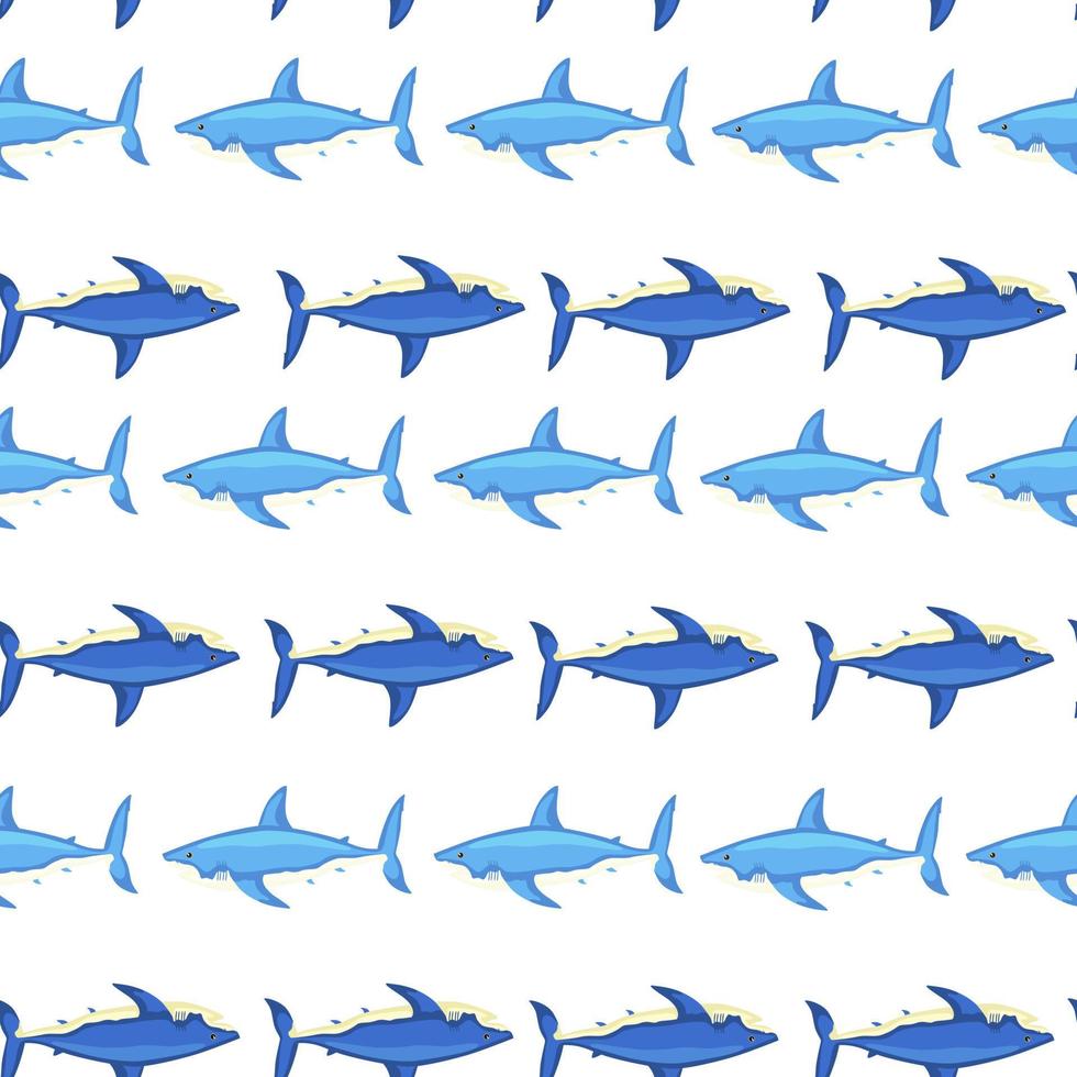 Nahtloser Musterhai auf isoliertem weißem Hintergrund. Textur von Meeresfischen für jeden Zweck. vektor