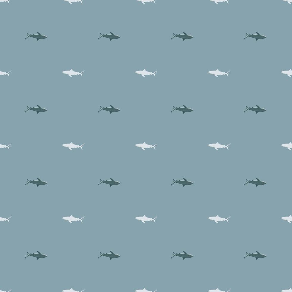nahtlose Muster Tigerhai pastellblauer Hintergrund. grau und weiß texturiert von Meeresfischen für jeden Zweck. vektor