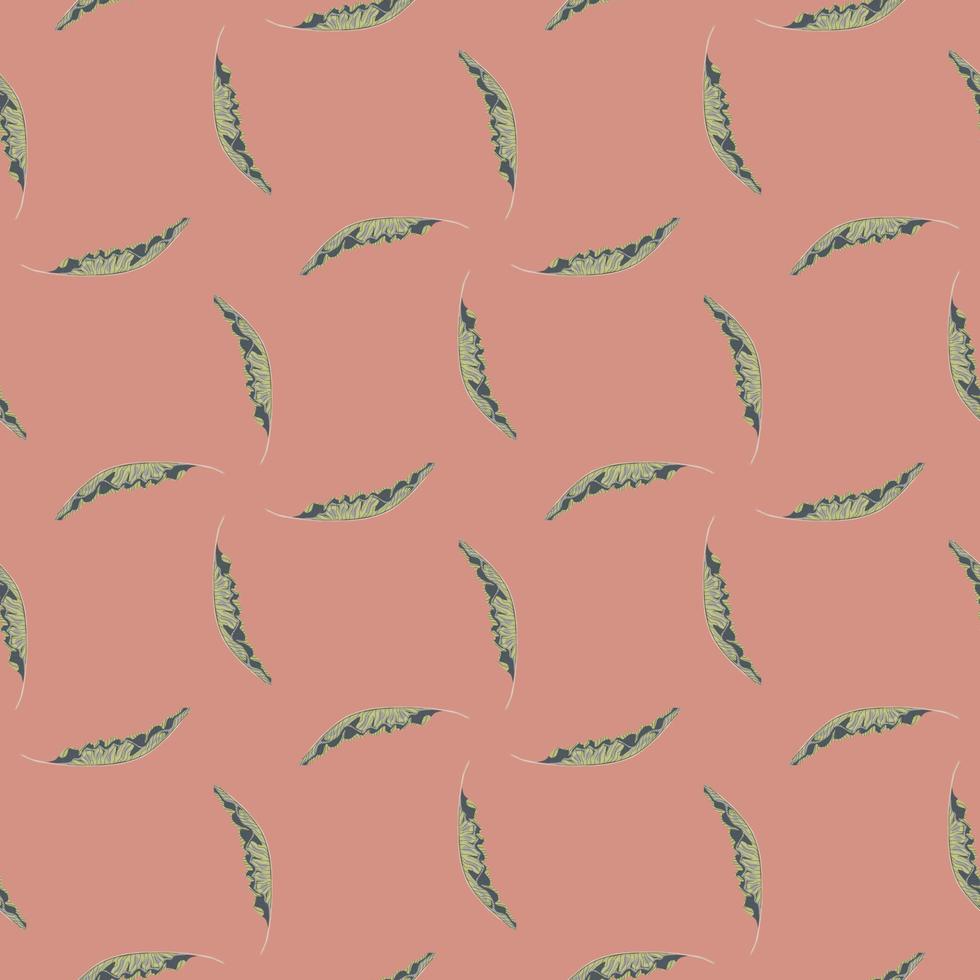 hand gezeichnetes nahtloses muster mit kleinem grauem palmblattdruck im geometrischen stil. rosa Hintergrund. vektor