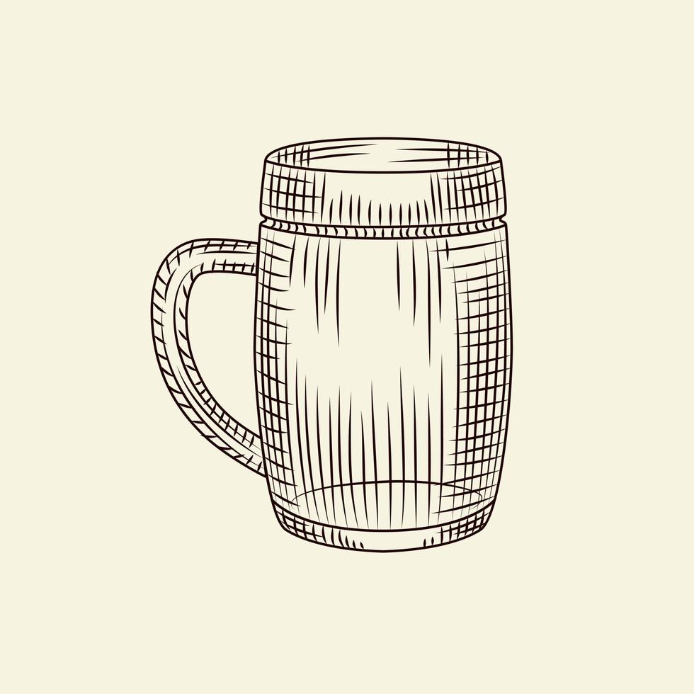 glas bier isolierte vektorweinleseillustration. handgezeichneter bierkrug im skizzenstil. vektor