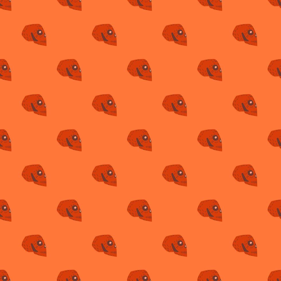 rote kleine Schädel verzieren nahtloses Muster. Vintage-Kulisse. orangefarbener Hintergrund. vektor