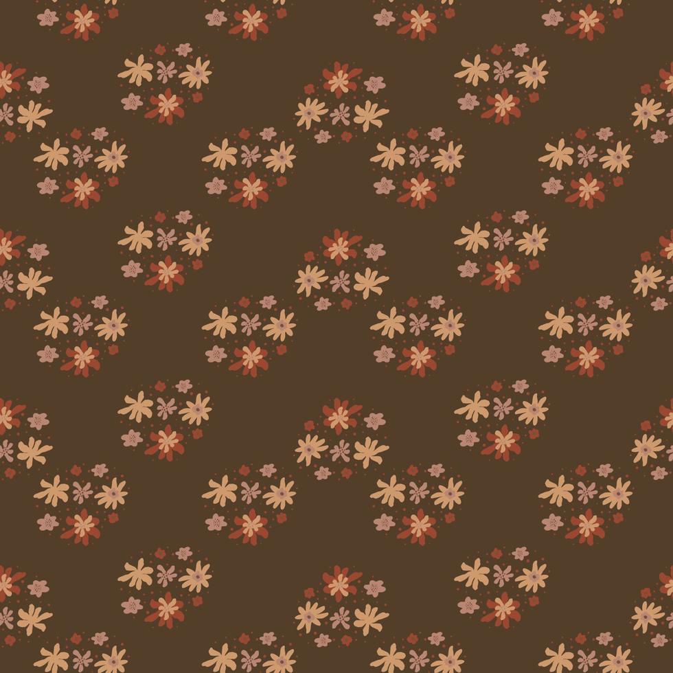 hösttoner seamless mönster med tecknad blomma prydnad utskrift. brun bakgrund. vektor