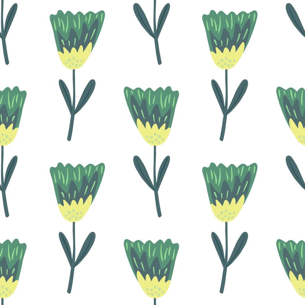isoliertes nahtloses muster mit grünen umrisselementen der botanischen blumen. weißer Hintergrund. vektor