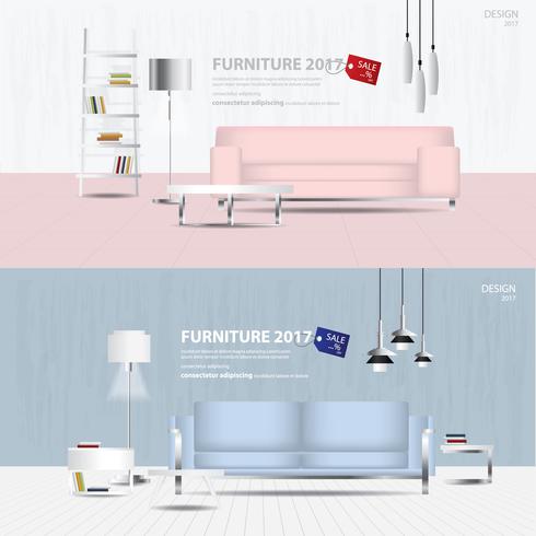2 Banner Möbler Försäljning Design Mall Vektor Illustration