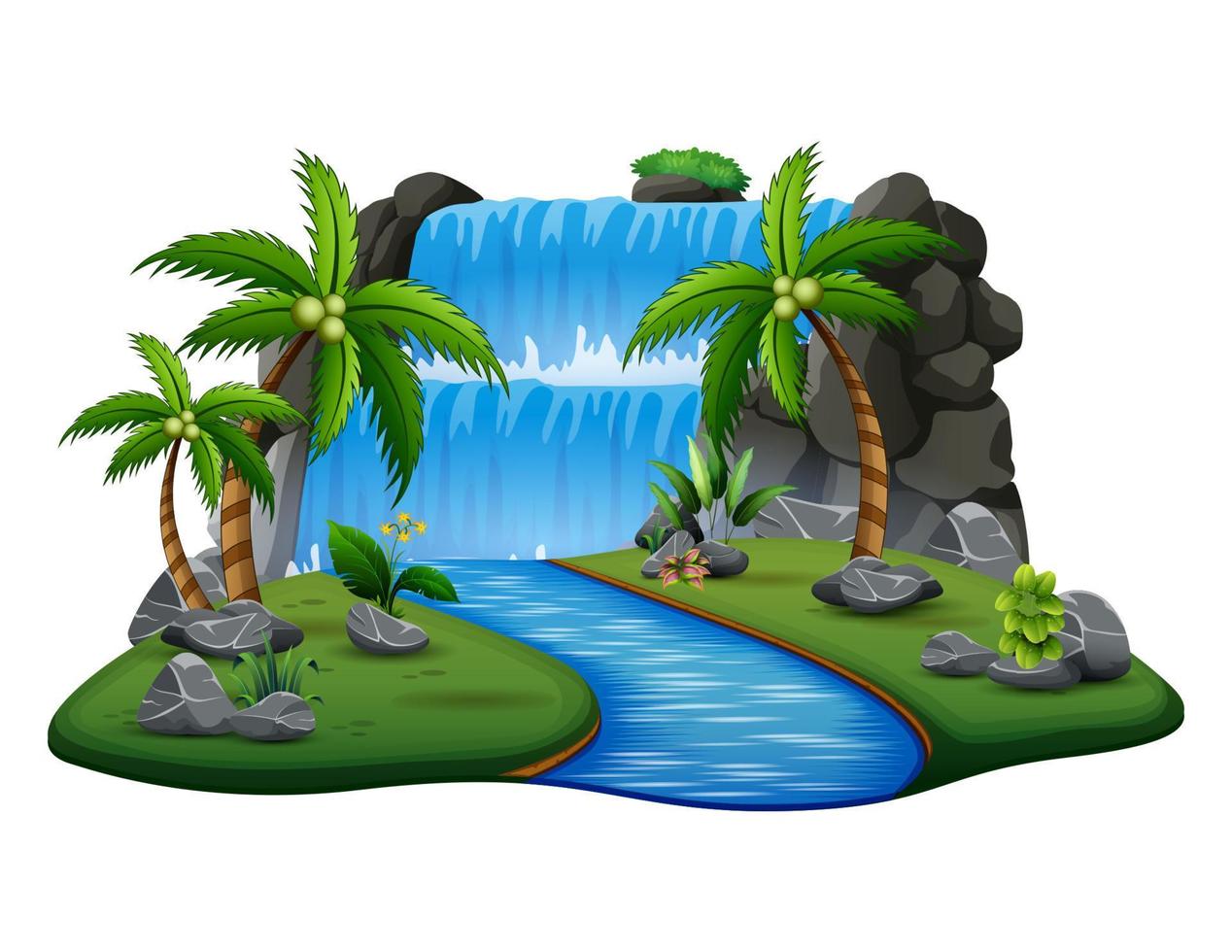 scen med vattenfall och flod bakgrund vektor