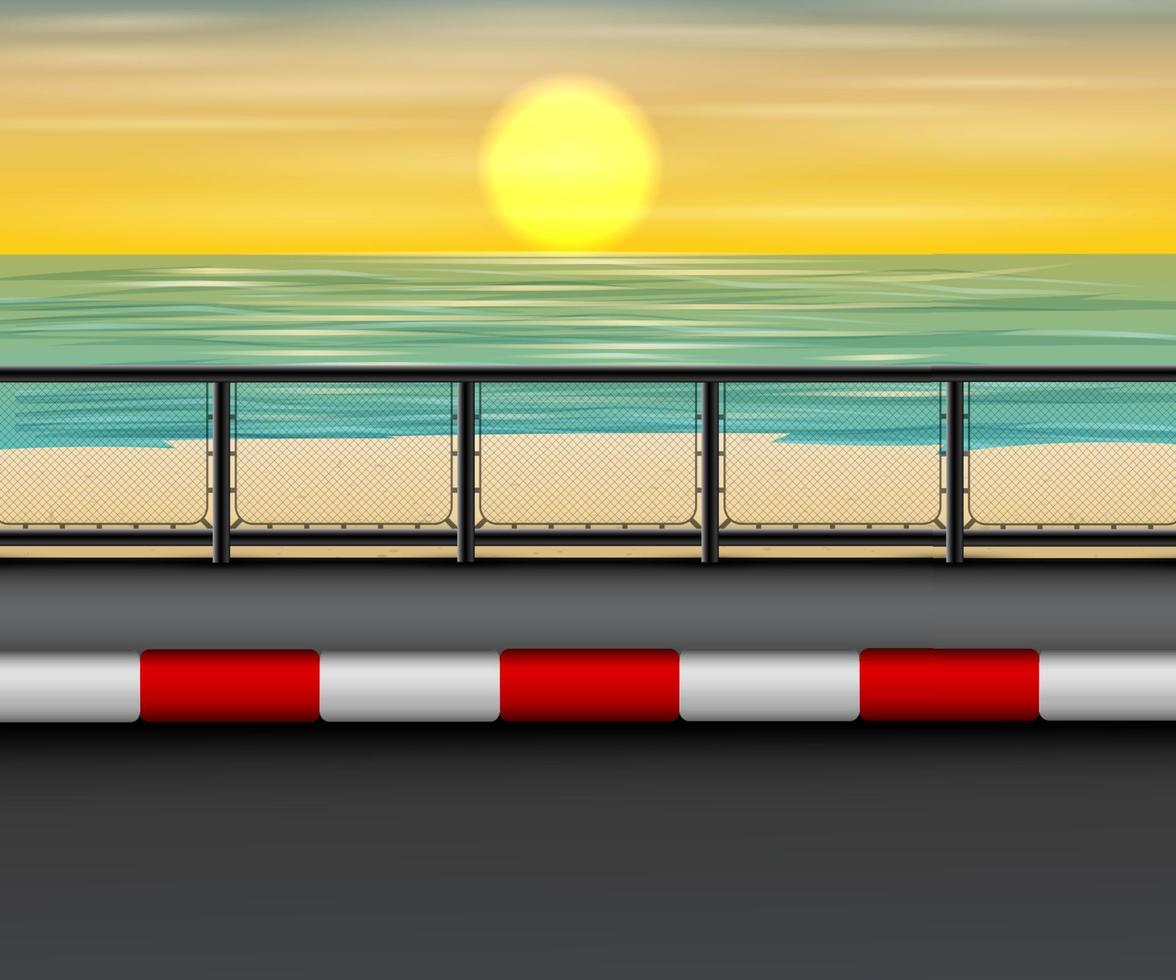 landskap av väg vid stranden i solnedgången vektor