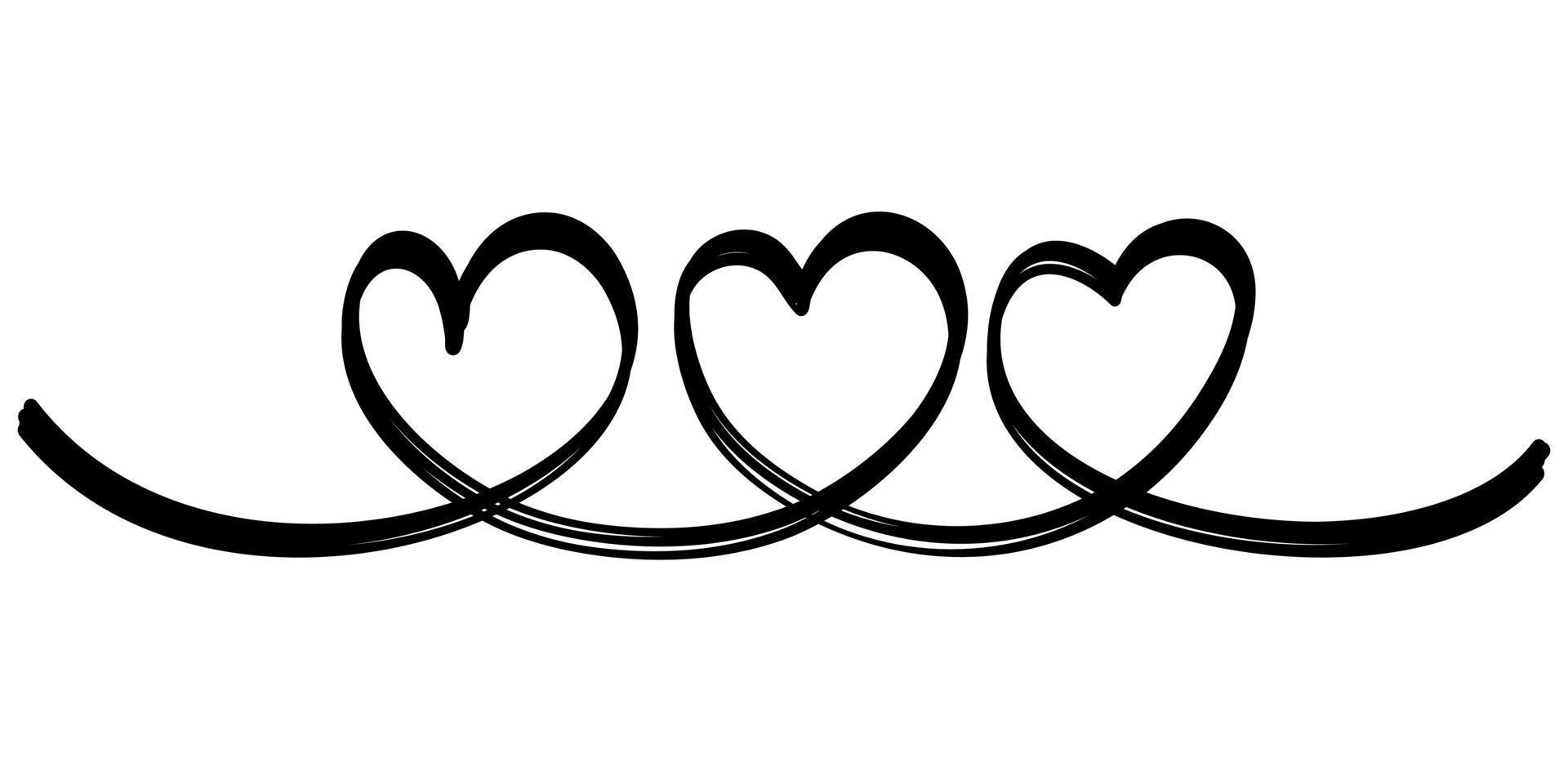handritad kontinuerlig linjeteckning av hjärtan. bröllop, kärlek och relationer bakgrund. doodle vektor illustration.
