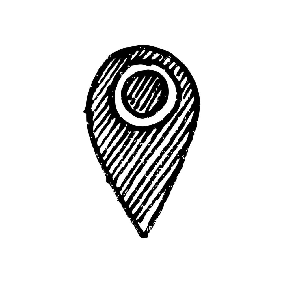 handgezeichnete koordinaten standortpunkt gps, kartenzeiger-doodle-symbol. vektor